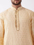 Vastramay Men's Gold Zari Weaved Kurta Dhoti Set